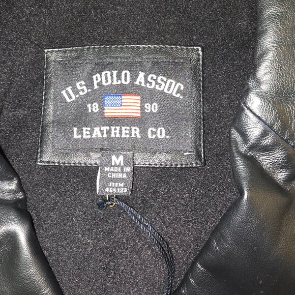 U.S. Polo Assn. Black Leather Jacket Men's Medium Outerwear Quilted Lining - Picture 6 of 16